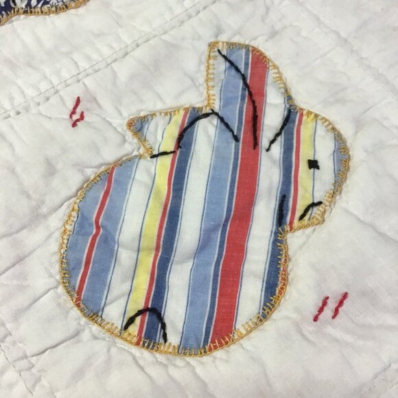 Handmade Quilt Pink Nursery Ducks Bunny Rabbit Print 42” x 42” Square - Picture 7 of 10